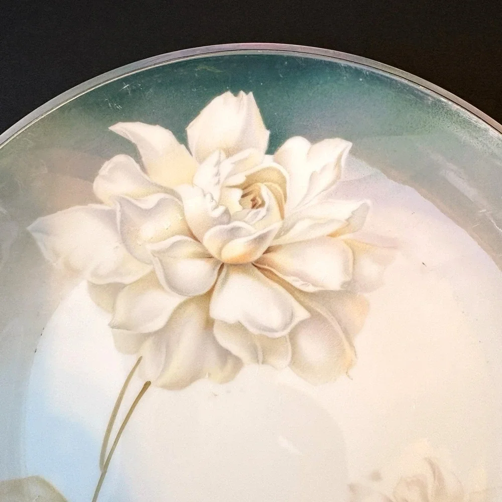 Antique RS Germany Floral Cake Plate‎ Gold Trim Handles Luster Finish